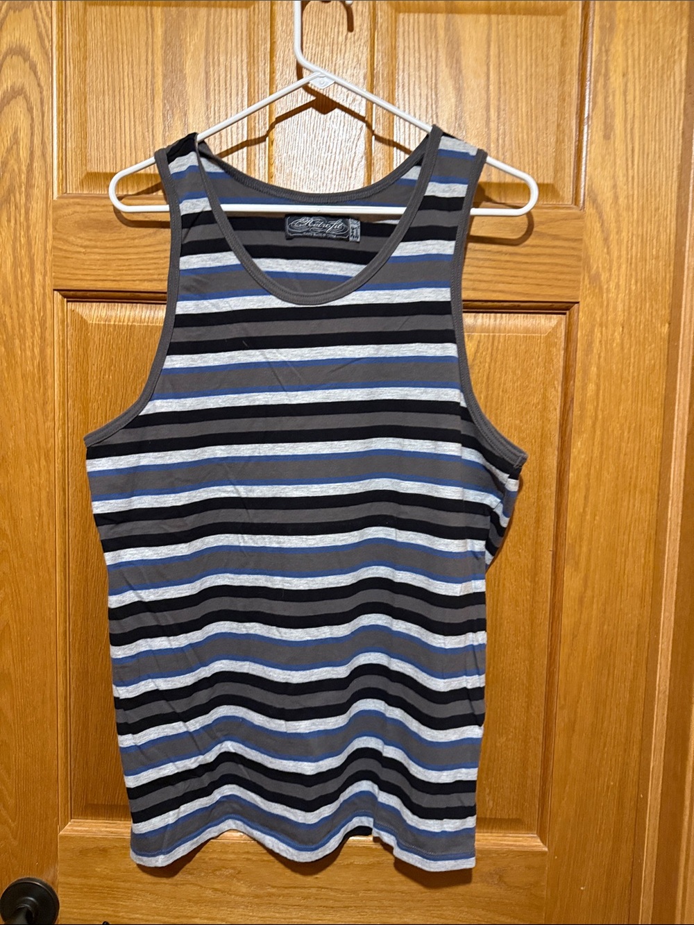 Striped Sleeveless Tank Top - Blue, Black & Gray